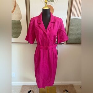 Vintage Short Sleeve Pink Belted Button Down Dress